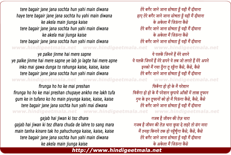 lyrics of song Tere Bagair Jane Jana