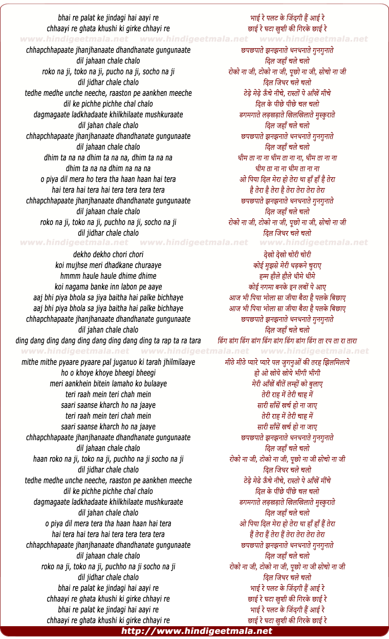 lyrics of song Bhai Re Palat Ke Jindagi Hai Aayi Re