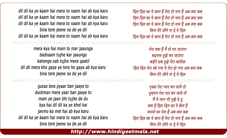 lyrics of song Dil Dil Ka Ye Kaam Hain