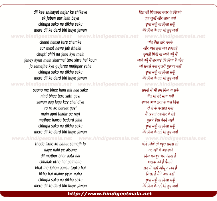 lyrics of song Dil Ki Shikayat Najar Ke Shikave