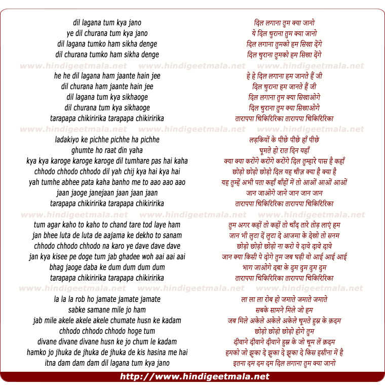 lyrics of song Dil Lagana Tum Kya Jano