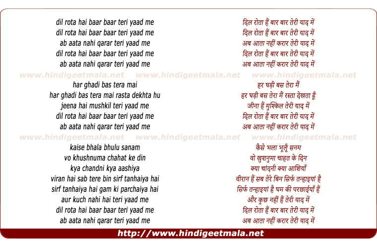 lyrics of song Dil Rotaa Hai Bar Bar