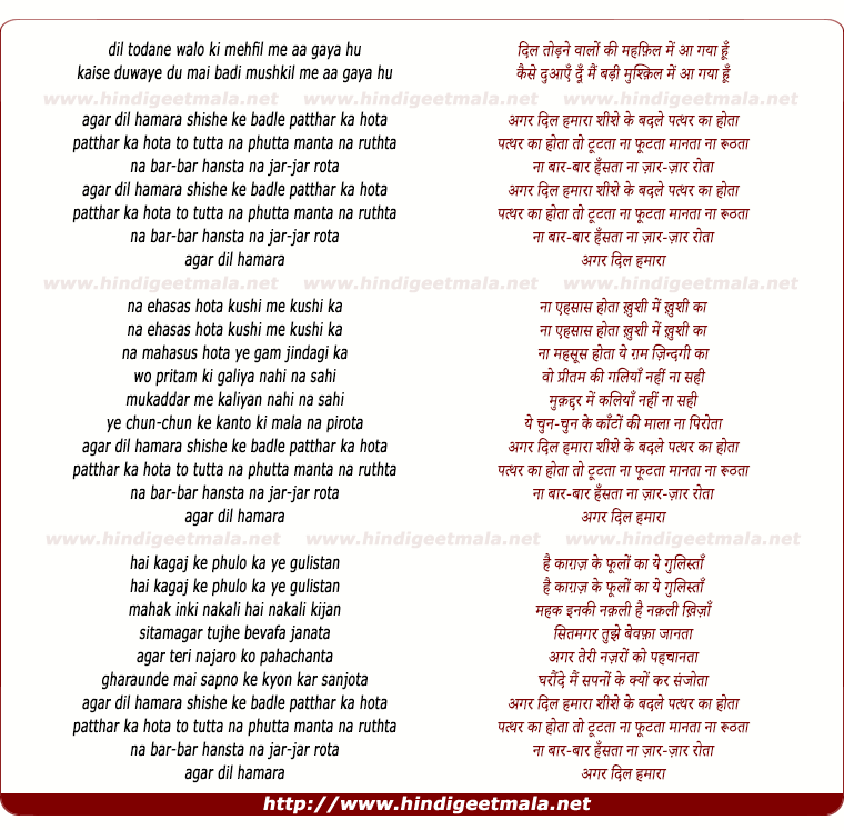 lyrics of song Dil Todane Walo Kee Mehfil Me Aa Gaya Hu