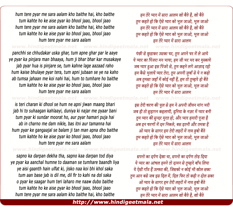 lyrics of song Hum Tere Pyaar Mein Saaraa Aalam Kho Baithhe