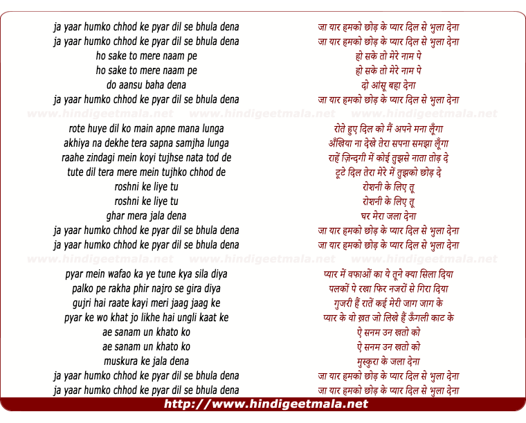 lyrics of song Ja Yaar Hamko Chhodake