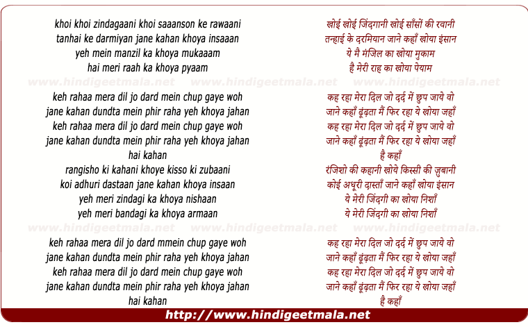 lyrics of song Keh Raha Mera Dil