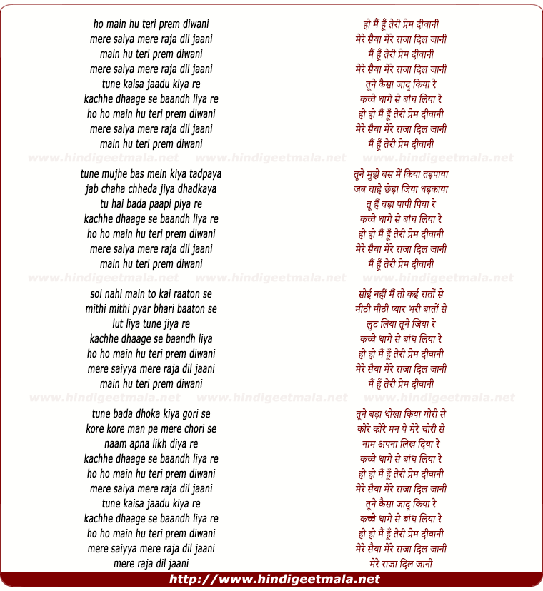 lyrics of song Main Hu Teri Prem Deewani