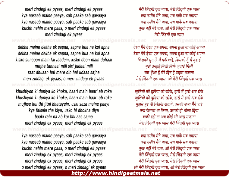lyrics of song Meri Zindagi Ek Pyaas