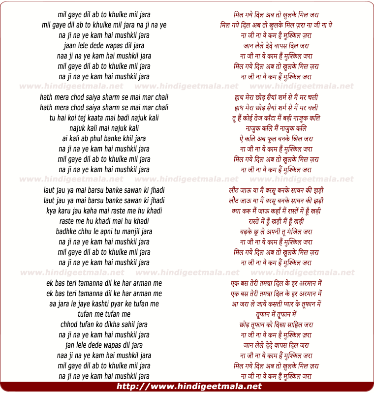 lyrics of song Mil Gaye Dil Ab To Khulke Mil Jara