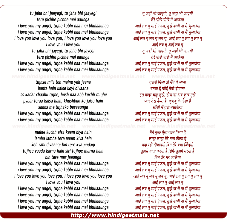 lyrics of song Tu Jaha Bhi Jayegi, Tere Pichhe Pichhe