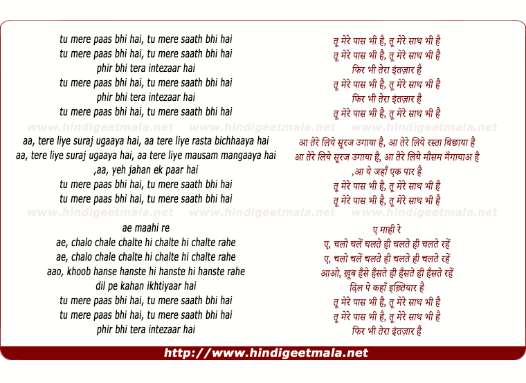 lyrics of song Tu Mere Paas Bhi Hai