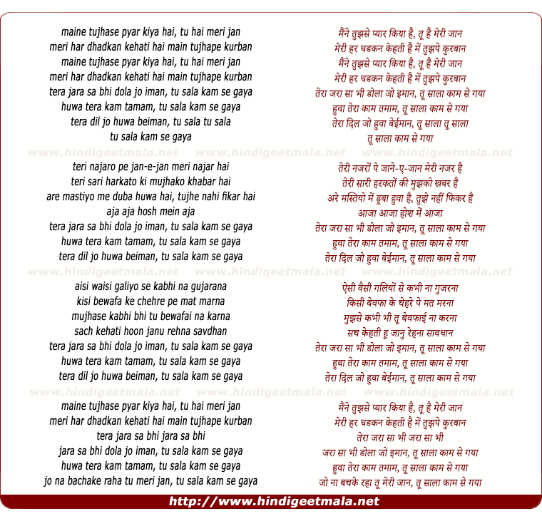 lyrics of song Tu Saala Kaam Se Gaya