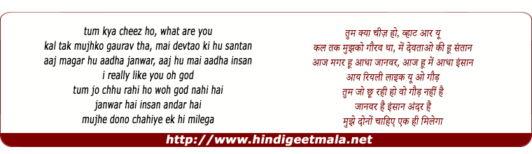 lyrics of song Tum Kya Cheez Ho, Hey! What Are You