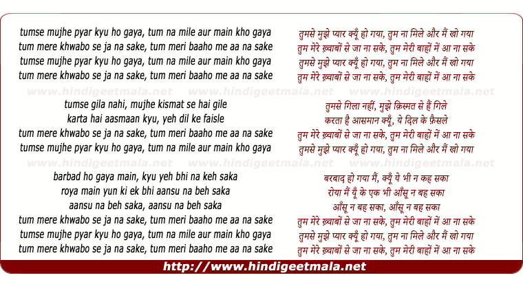 lyrics of song Tum Meri Baaho Mein Aa Na Sake