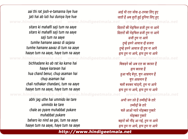 lyrics of song Tum Na Aaye