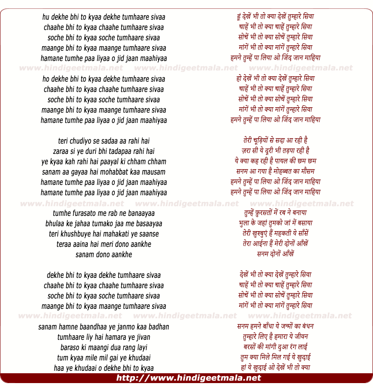 lyrics of song Dekhe Bhi To Kya Dekhe, Hamane Tumhen Paa Liyaa