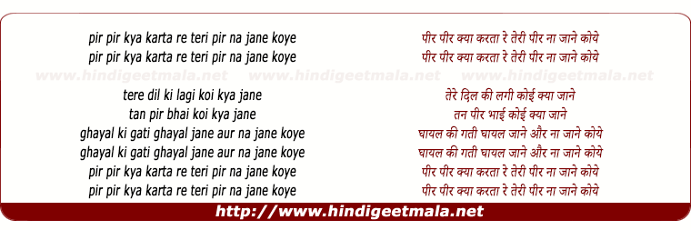 lyrics of song Pir Pir Kya Karata Re Teri Pir Na Jane Koye