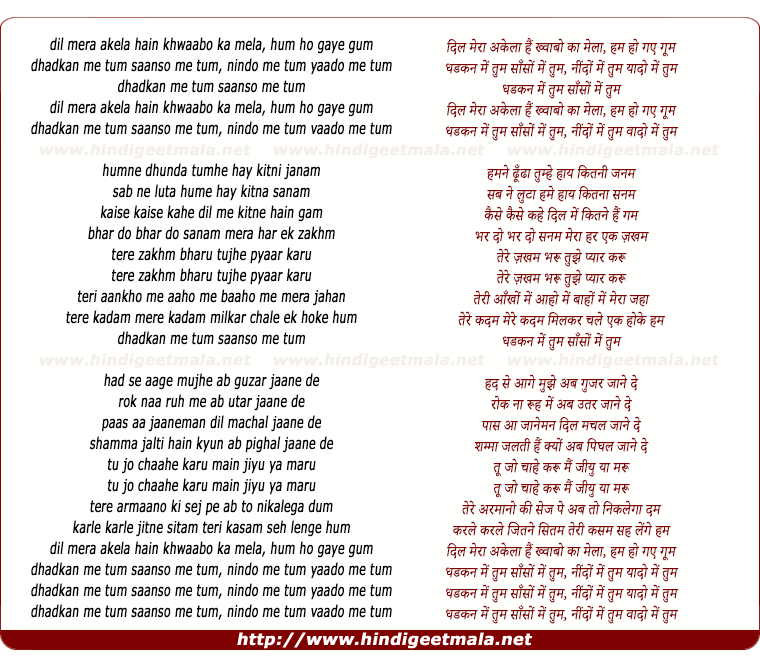 lyrics of song Dil Mera Akela Hai Khawabon Ka Mela
