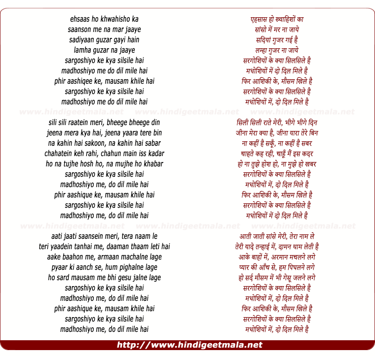 lyrics of song Sargoshiyo Ke Kya Silsile Hai
