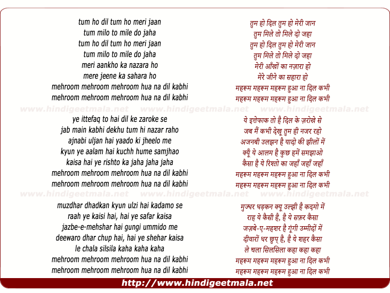 lyrics of song Tum Ho Dil, Tum Ho Meri Jaan
