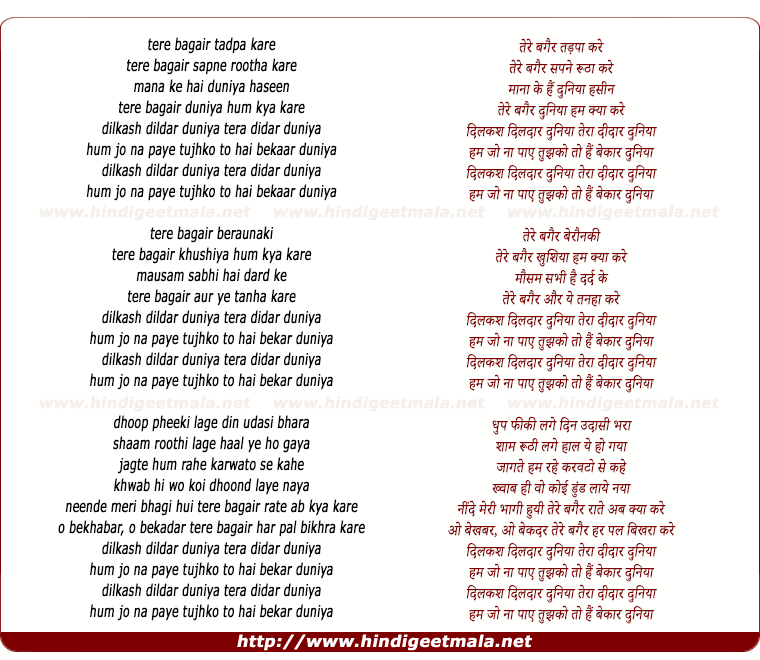 lyrics of song Hum Jo Na Paaye Tujhko Toh Hai Bekaar Duniya