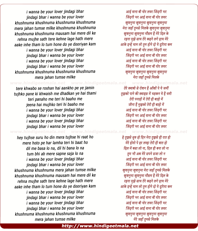 lyrics of song I Wanna Be Your Lover