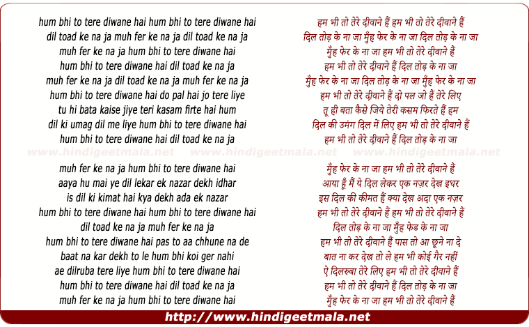 lyrics of song Hum Bhi To Tere Diwane Hai