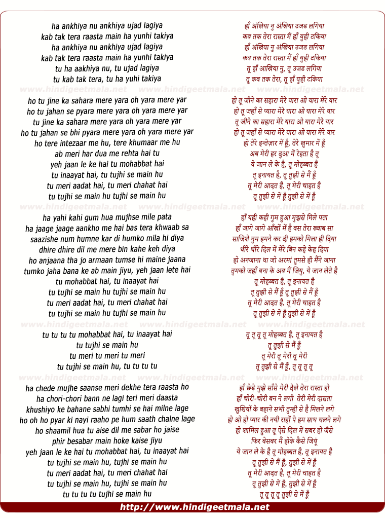 lyrics of song Tu Mohabbat Hai (Remix)