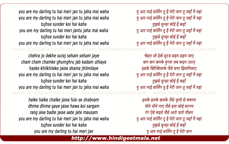 lyrics of song You Are My Darling Tu Hai Meri Jaan