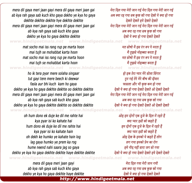 lyrics of song Mera Dil Gaya Meri Jaan Gayi