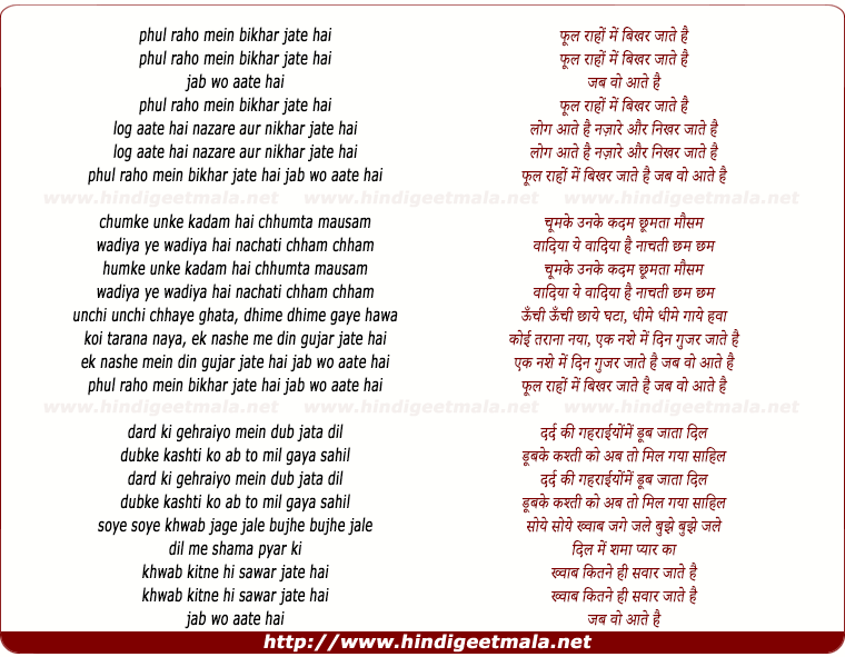 lyrics of song Phool Rahon Mein Bhikhar Jate Hai Jab Wo Aate Hai