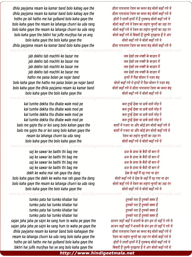 lyrics of song Dhila Payjamaa