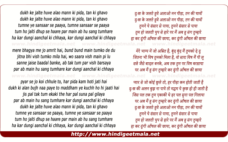 lyrics of song Aanchal Ki Chaya