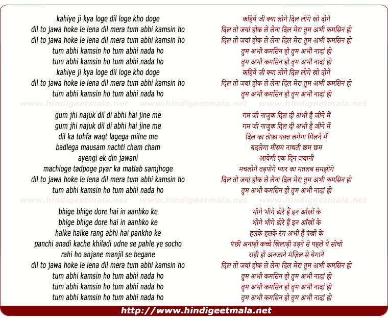 lyrics of song Kahiye Ji Kya Loge Dil Loge Dil Kho Doge
