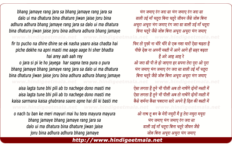 lyrics of song Bhang Jamaye Rang Jara Sa