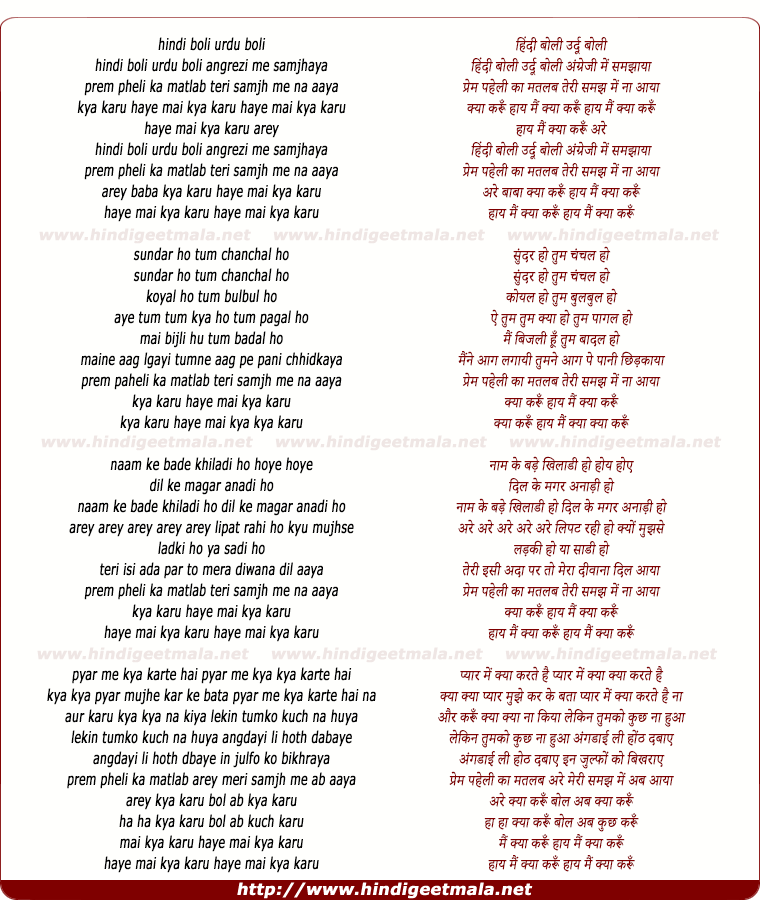 lyrics of song Hindi Boli Urdu Boli Angregy Me Samjhaya