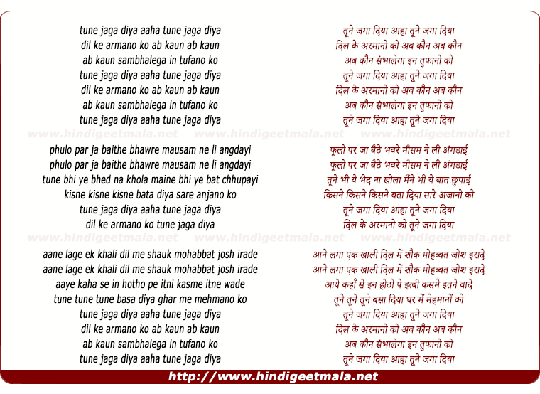 lyrics of song Tune Jaga Diya, Dil Ke Armaano Ko