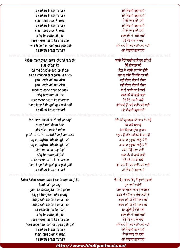 lyrics of song Shikari Brahamchari