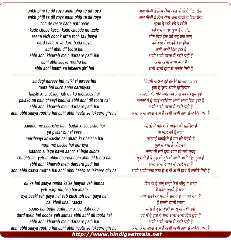lyrics of song Abhi Abhi Dil Tuta Hai