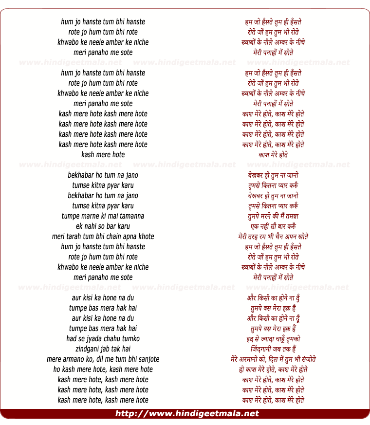 lyrics of song Kaash Mere Hote (Male)