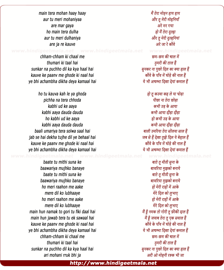 lyrics of song Mai Tera Mohan