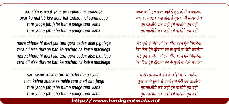 lyrics of song Tum Jaoge Jab Jaha Hume Paoge