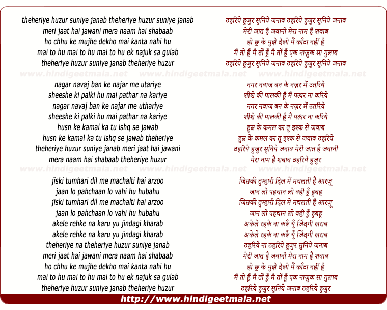 lyrics of song Thahriye Huzur Suniye Janaab