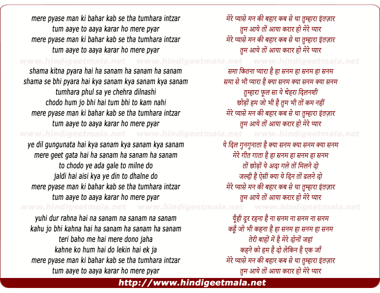 lyrics of song Mere Pyaase Man Ki Bahaar