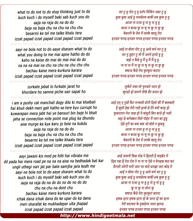 lyrics of song What To Do Not To Do (Ijjat Papad)