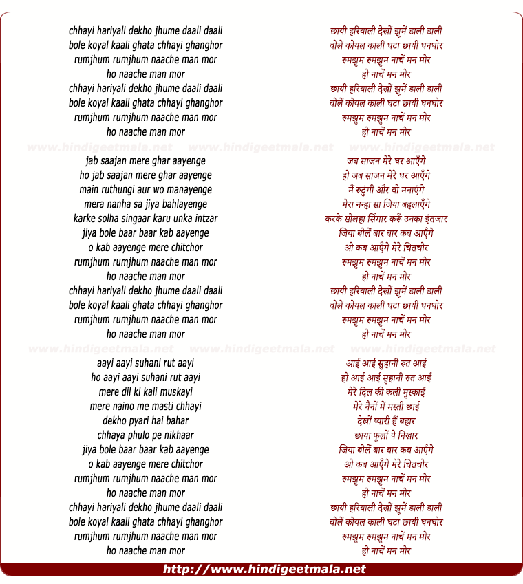 lyrics of song Chayi Hariyali Dekho Jhoome Daal