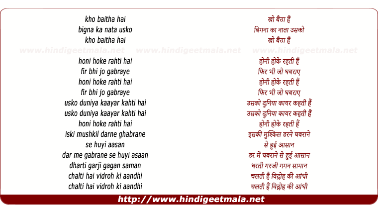 lyrics of song Kho Baitha Hai