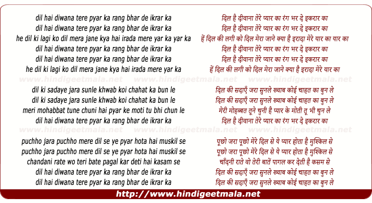lyrics of song Dil Hai Diwana Tere Pyar Ka