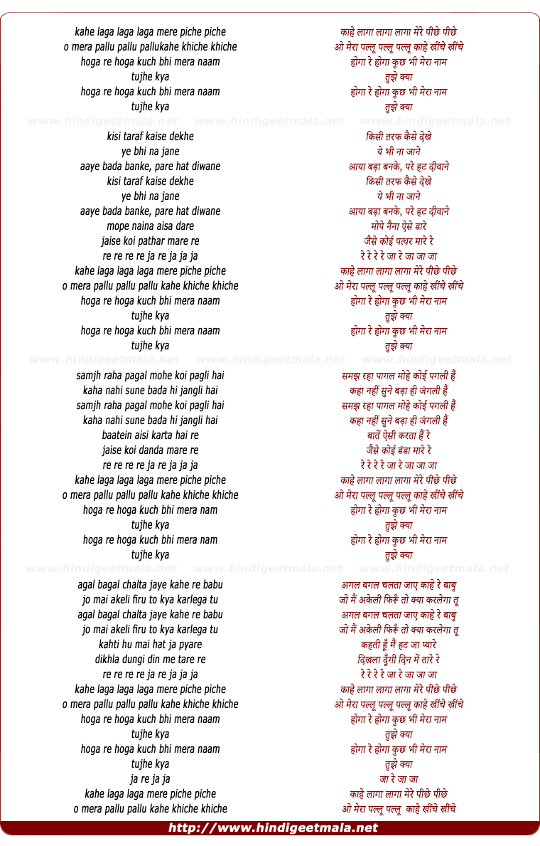 lyrics of song O Mera Pallu Kahe Khiche
