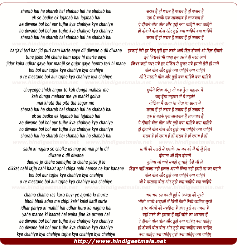 lyrics of song Sharaab Hai Shabaab Hai